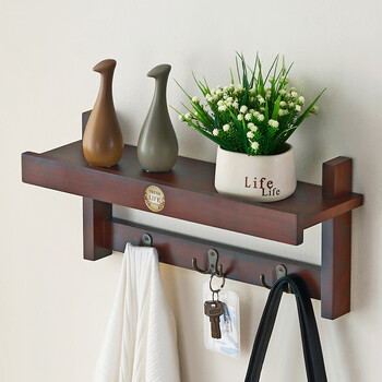 千森花语实木收纳架玄关卧室墙壁式置物架挂衣架壁挂墙上家用入户进门