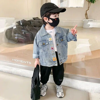 河马连萌男童外套2023春秋季新款儿童牛仔上衣春秋炸街衣服潮帅气时髦