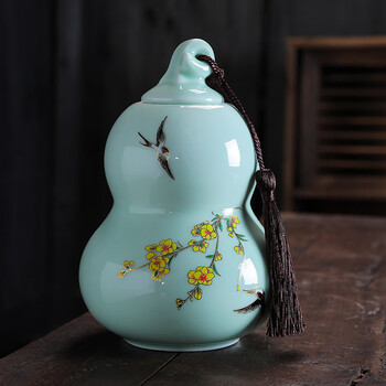 lism福禄陶瓷葫芦茶叶罐摆件小号家用大密封罐普洱红茶空包装盒子定制