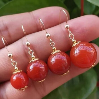 天成石都tianchengstone南红耳坠感耳饰简约玛瑙耳环民族风中国红高大