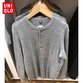 优衣库uniqlo2024春秋季新款男女款华夫格亨利领半开领长袖t恤套头衫