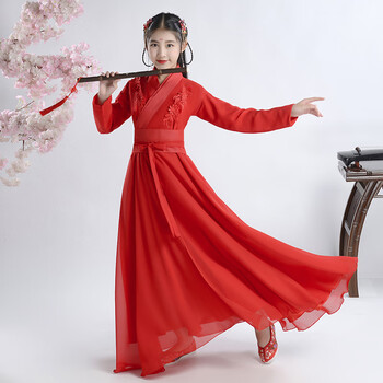 skgoldy女孩古装汉服女侠风古装儿童古装儿童仙女红昭愿大红色古风女