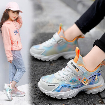 新款儿童网红9岁老爹鞋子12中大童网鞋网面高帮潮鞋女孩鞋子白橘36