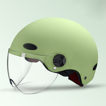 车头盔夏男女安全帽电瓶摩托车防晒半盔四季通用哑光纯色嫩绿色均码