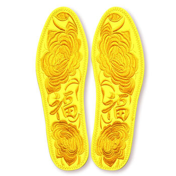 绣花鞋垫加厚全棉结婚成品刺绣鞋垫批发男女冬季吸汗透气多福纯黄女35