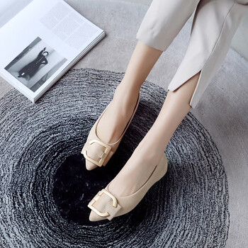 卓哈单鞋女尖头百搭浅口鞋子简约纯色舒适平底奶奶鞋y867杏色40