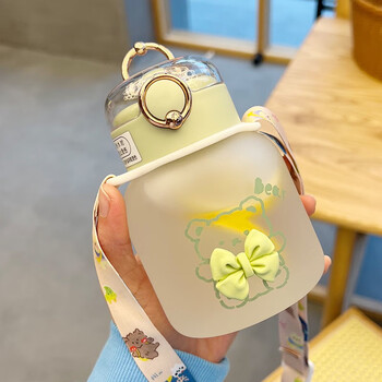 水杯女便携可爱带吸管耐热玻璃杯ins2022新款高颜值夏季杯子小熊杯480