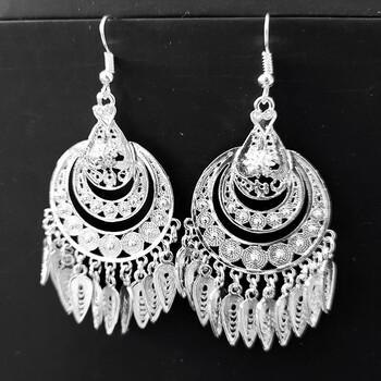 苗族银饰耳环 贵州手工苗银复古长流苏夸张民族风苗族银大气百搭耳坠