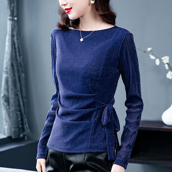 高档轻奢品牌别致上衣收腰女长袖一字肩网纱t恤春秋季打底衫冬款高端