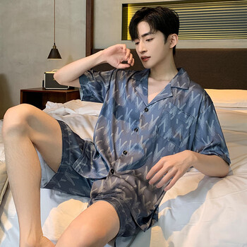 轩名媞男款睡衣男夏2023冰丝短袖夏季男士家居服套装e665l