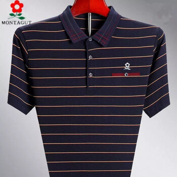 梦特娇短袖t恤男士中老年翻领大码宽松爸爸装冰丝针织体恤衫上衣 6033