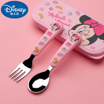 迪士尼（Disney）儿童不锈钢勺叉子套装1岁婴儿宝宝学吃饭家用2训练勺子3卡通餐具