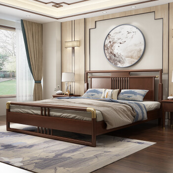 实木新中式大床轻奢主卧婚床双人床18米15米高箱床储物床别墅家具秉荣