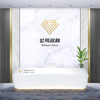 公司前臺背景牆公司背景牆仿大理石紋格柵理髮店直播前臺logo形象牆紙