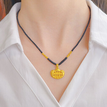 易昇黄金小算盘吊坠女士新款999足金编织项链锁骨套链生日礼物送女友