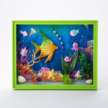 儿童创意diy相框立体海洋手工制作材料包国庆节礼物粘贴画 花斑鱼款