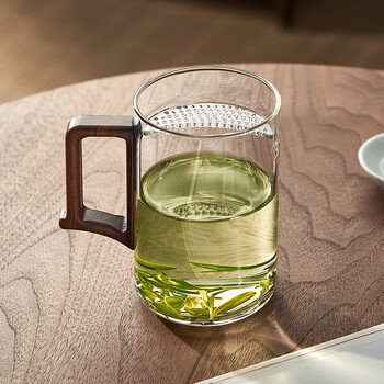 众姝绿茶杯玻璃男士个人专用茶水分离杯子水杯绿茶杯泡茶杯过滤月牙君