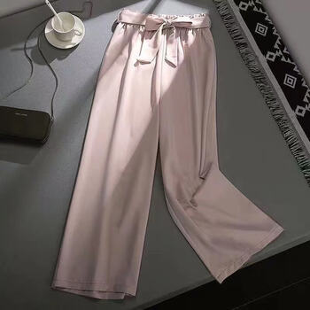 2022新款韩版坠感百搭阔腿裤女高腰显瘦垂感直筒花苞系带宽松裤子藕色