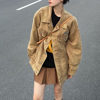 气质百搭美式复古牛仔外套女春季港味宽松原宿bf风ins潮高街工装夹克