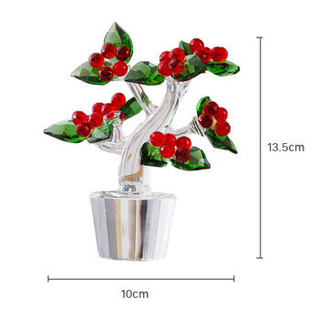 水晶红花盆景树招财手工植物新婚摆件家居客厅酒柜装饰品新居礼品