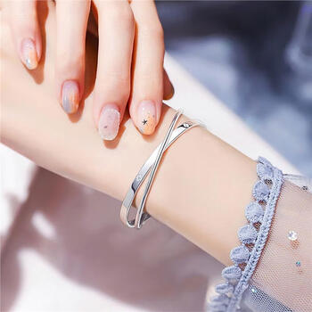 娜贝薇9999银手镯女ins小众设计不掉色感生日礼物送女友闺 双环叠戴