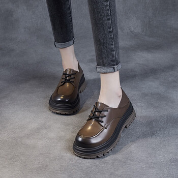 格迪特头层牛皮英伦风女式大头皮鞋纯皮休闲复古系带软皮软底两穿单鞋