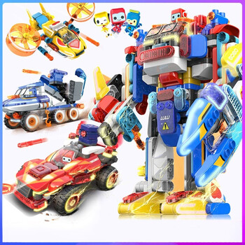 积木儿童拼装赤红闪电战锤变形玩具新年礼物布鲁可3款合体战士389块