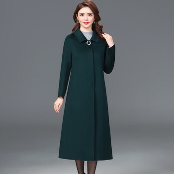 女秋款双面羊绒大衣喜婆婆中长款毛呢外套呢子秋冬装40岁50 暗普兰色