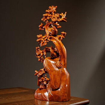 大腾年木雕喜上眉梢根雕梅花雕刻摆件工艺品董事长总经理办公室桌面