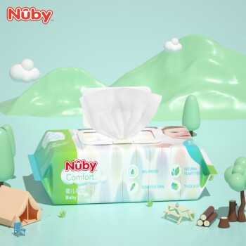 努比（Nuby）婴儿柔湿巾 儿童手口纯水湿巾 屁屁可用 0添加 不连抽 带防尘盖 尝鲜装 80抽 1包