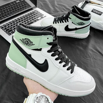 冬季加绒aj男女鞋 空军一号韩版鞋高帮鞋学生篮球鞋百搭跑步鞋 薄荷绿