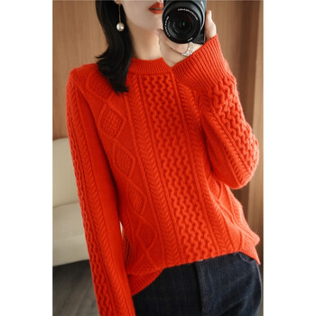 衫女加厚秋冬季新款纯衫女圆领套头针织衫打底衫麻花毛衣红色s8090斤