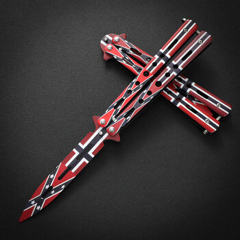 (yipunuo)初学者折叠刀蝴蝶未开刃蝴蝶刀全钢花式训练刀 3d-长孔-方块