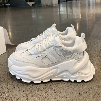 初中女生加绒保暖冬鞋老爹运动鞋厚底显高休闲鞋白色女秋冬增高小白鞋