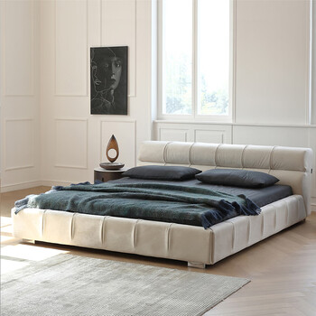 慕翎 现代简约布艺床b&btufty泡芙床主卧双人婚床意式极简床麂皮