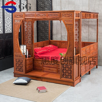 月洞架子床千工拔步床中式踏步床古典明清老式宫廷木床踏步床18米