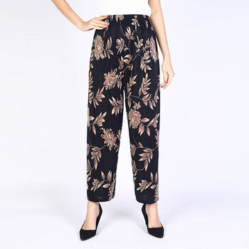 婷婉美夏季花裤牛奶丝印花裤阔腿裤休闲裤松紧腰花裤子直筒裤夏季女裤