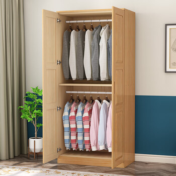 墨申衣柜实木纯全实木原木松木家用卧室大衣柜组装成品衣橱收两门