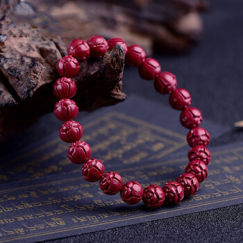 紫金砂天然朱砂莲花纹手串男士转运珠手链女情侣手饰手珠串 10.