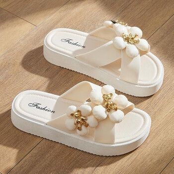 京蝌蝌珍珠凉拖鞋女年夏季外穿仙女风厚底女士沙滩拖鞋潮白色3637码
