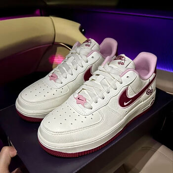 nike耐克月子鞋新款af1空军一号樱桃情人节限定女鞋中大童白粉红 樱桃