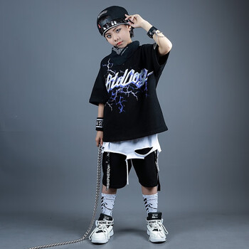 nubexi中大童男童街舞套装儿童嘻哈夏款短袖潮范衣服耍酷舞台演出服装