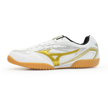 美津浓（MIZUNO）新款乒乓球基础款训练鞋透气耐磨防滑橡胶底室内运动鞋乒乓球鞋 81GA183050 白色/金色 36