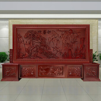 久安欣定做中式公司办公室政府单位实木屏风隔断进门大厅雕刻玄关座屏