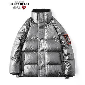 happyheart查尔斯桃心羽绒服男女情侣款短款立领加绒加厚保暖防寒时尚