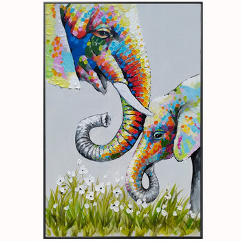 大象装饰画定制尺寸大爱无疆a款布面油画时尚外框精绘6090cm土豪金框