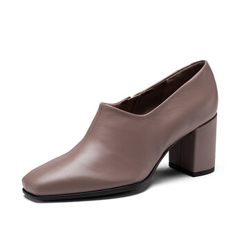 爱步ecco单鞋粗跟简约正装通勤法式高跟鞋型塑282663墨色