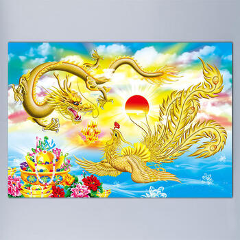 龙凤戏珠呈祥图中国龙金凤凰重复 背胶(背面带胶,撕掉可贴) 42×30