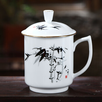 贾思德陶瓷茶杯带盖大容量办公水杯个人专用杯子景德镇白瓷泡茶杯定制