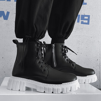智造秋季厚底皮面英伦风高帮马丁靴男士侧拉链韩版ins潮流机车潮鞋子